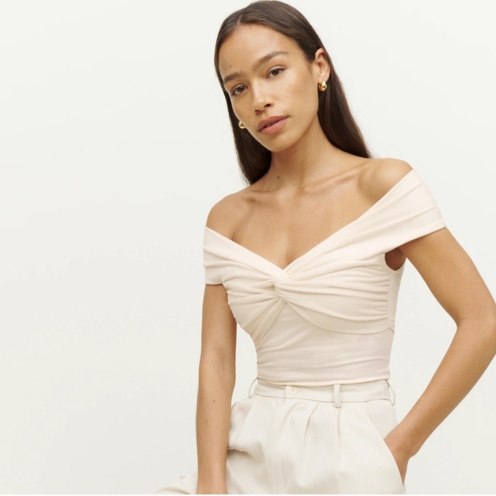 Reformation Off-Shoulder Cream Top